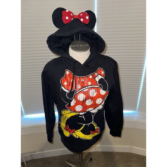 Disney Parks Minnie Mouse Women Large Hoodie Ears On Hood Red Polka Dot - Picture 1 of 6